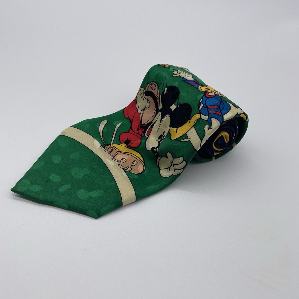 Vtg MICKEY MOUSE The‎ Disney Store 100% Silk FOOTBALL NECK Tie Donald/goofy